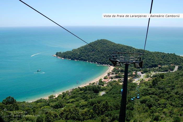 Vista da praia de laranjeiras de dentro do bondinho do parque unipraias camboriú.