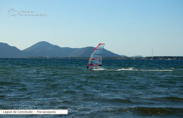 Lagoa da conceição, homem praticando o wind surf