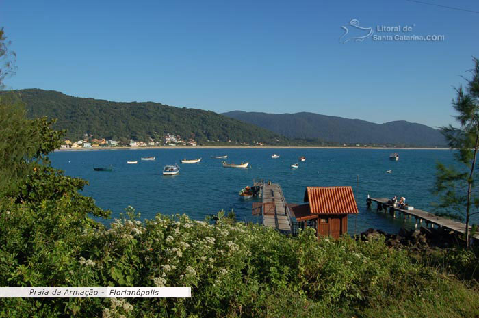 vista praia da armação, natureza preservada, barco de pesca parados na orla