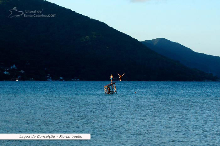 Lagoa da conceição, garotos saltando nas águas límpidas deste paraíso localizado no litoral santa catarina 
