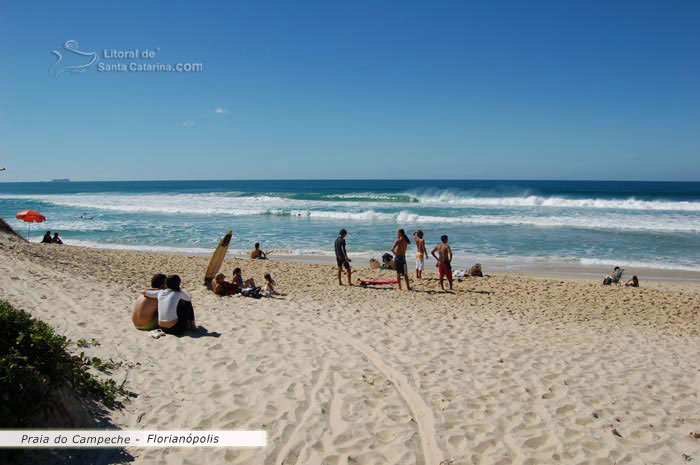 Galera esperando entrar umas ondas na praia do campeche florianopolis, do lado esquerdo fica o riozinho do campeche