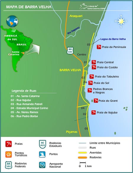 Mapa de Barra Velha, contendo todas as praias de barra velha e pontos turisticos