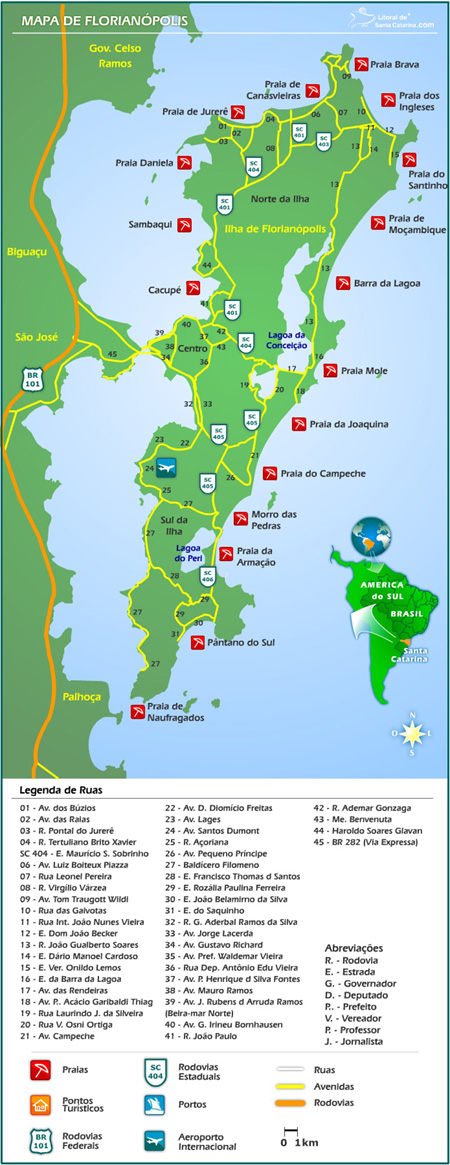 Regularity wait Accord Mapa de Florianópolis - Imprima e Viaje Tranquilo