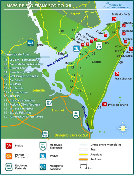 Mapa de São Francisco, contendo praias de sao francisco e pontos tutisticos