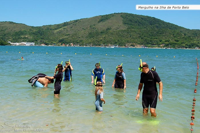 Pessoas recebendo um treinamento antes do mergulho na ilha de porto belo.