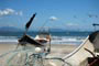 barco de pesca, gaivotas, mar calmo em itapoá